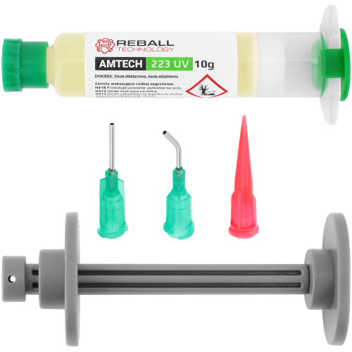 FLUX TOPNIK PASTA SMD BGA AMTECH RMA 223 UV 10g ZESTAW Z IGŁAMI I TŁOCZKIEM