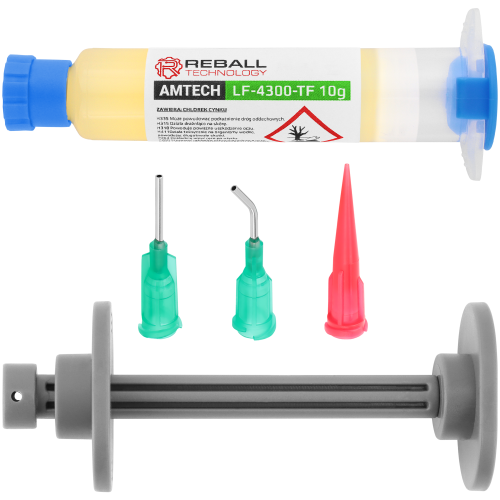 FLUX TOPNIK PASTA SMD BGA AMTECH LF-4300-TF 10g ZESTAW Z IGŁAMI I TŁOCZKIEM