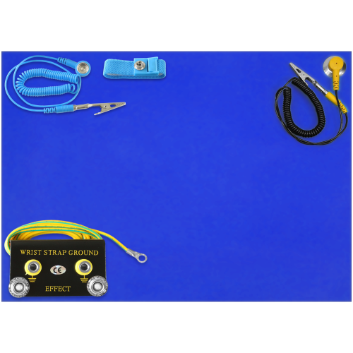 MATA ESD ANTYSTATYCZNA SERWISOWA 600x2000 NIEBIESKA GŁADKA OPASKA ZESTAW